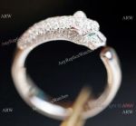 Copy Cartier Panthere Leopard Ring Green Eyes Silver Half Diamond